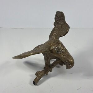 Solid Brass Hawk or Eagle Figurine Landing on Log